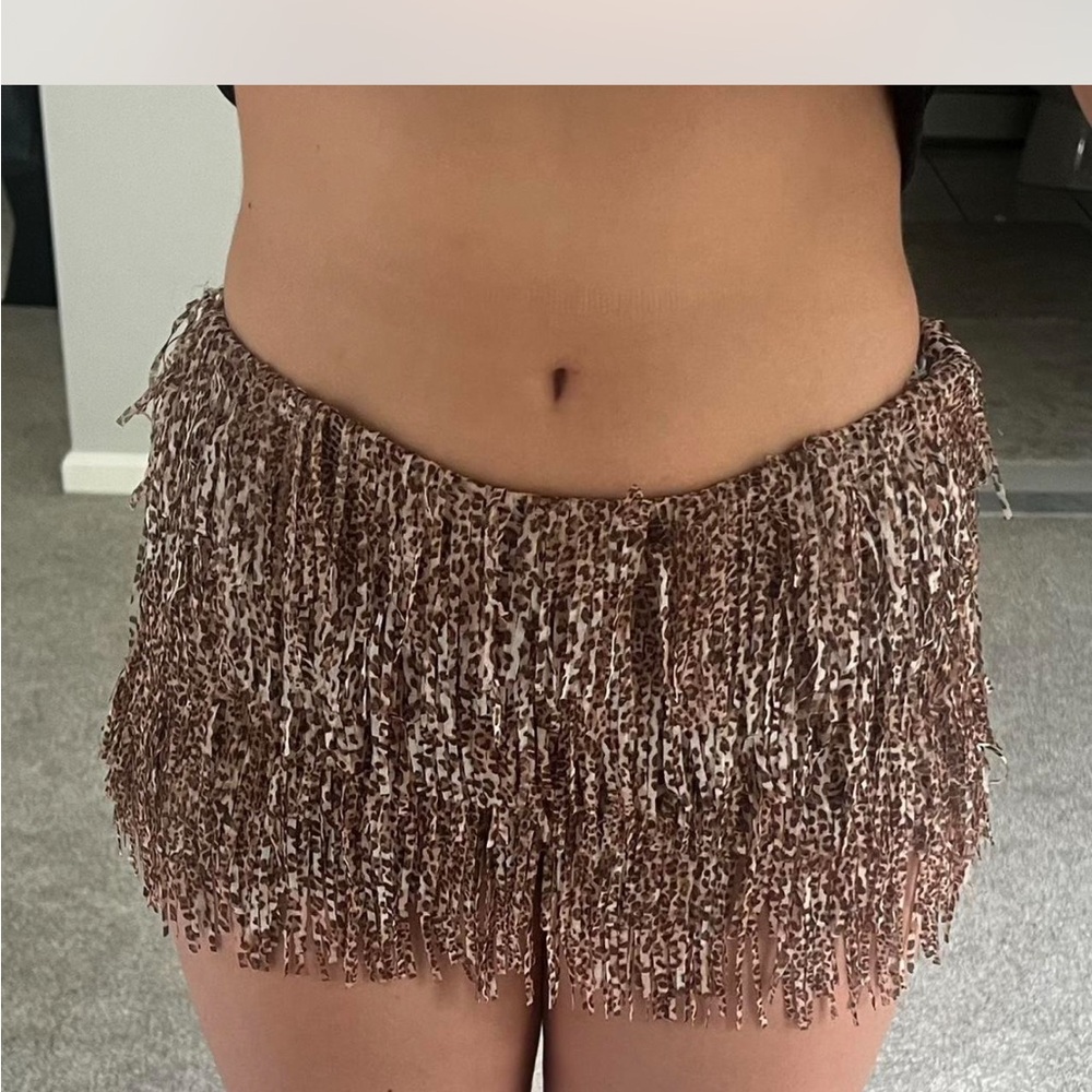 Leopard Print Fringe Mini Skirt